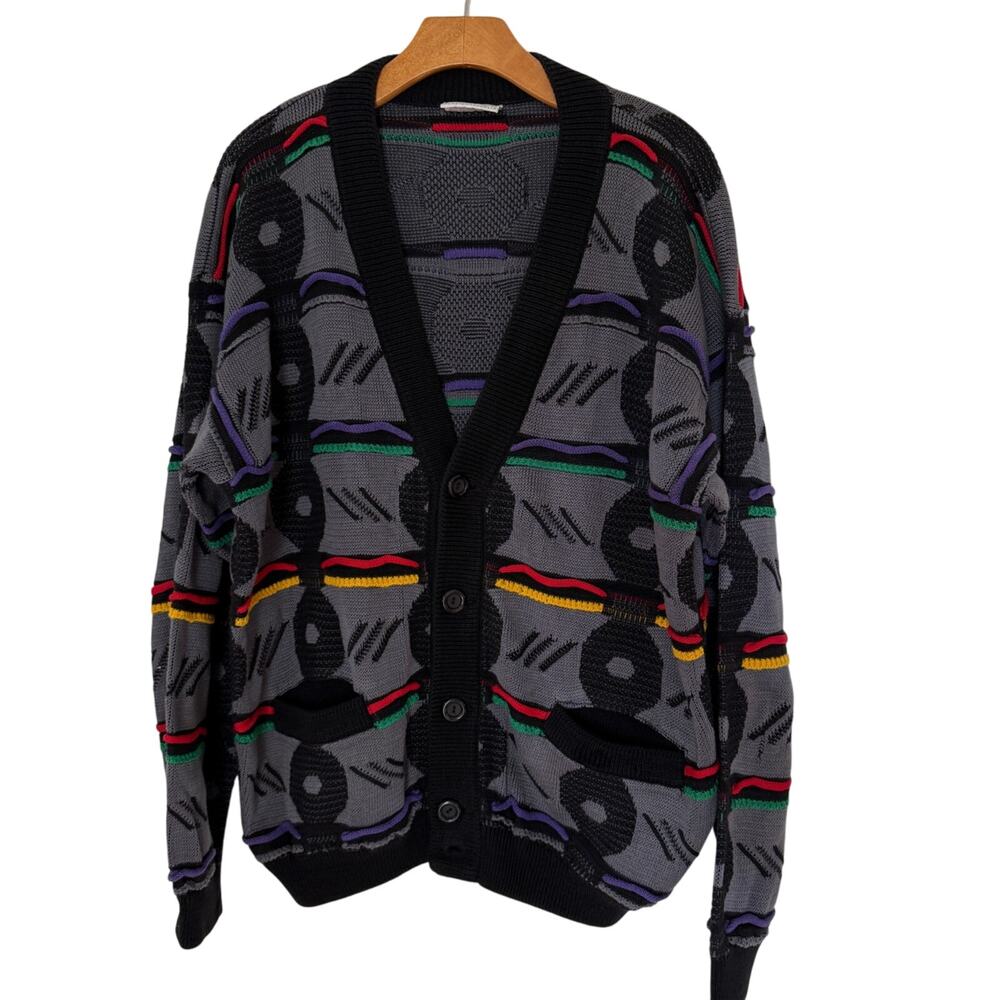 Vintage Coogi Men's Cardigan Size Large 3D Australian Grandpa 100% Cotton Crosby